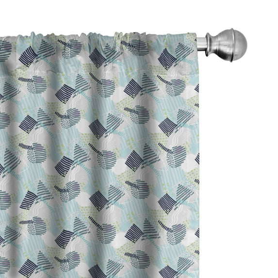 Ambesonne Retro Window Curtains, Circular Geometric Lines Art, Each 28" W x 63" L, Soft Blue Pale Grey and White
