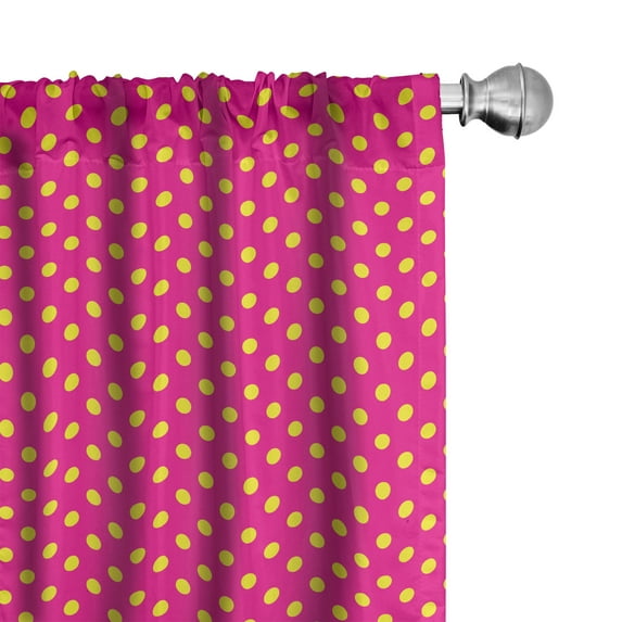Ambesonne Retro Window Curtains, Feminine Nostalgic Design, Each 28" W x 63" L, Fuchsia and Mustard
