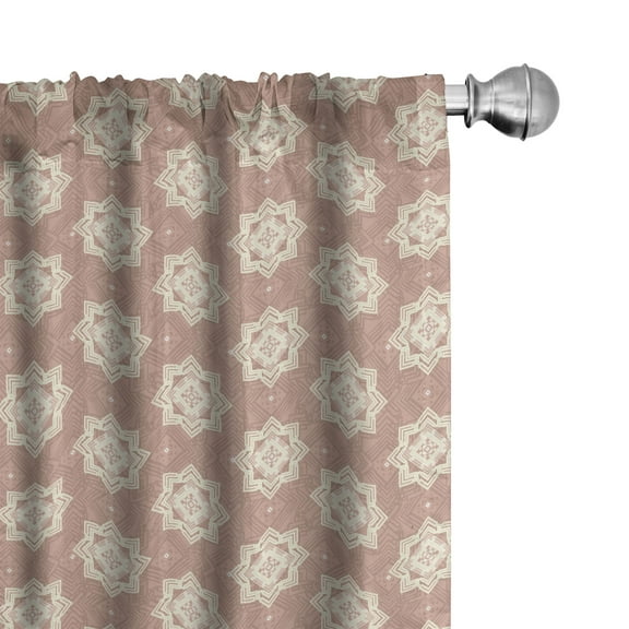 Ambesonne Retro Window Curtains, Floral Shapes and Lines Art, Each 28" W x 84" L, Pale Rust Cream and Eggshell
