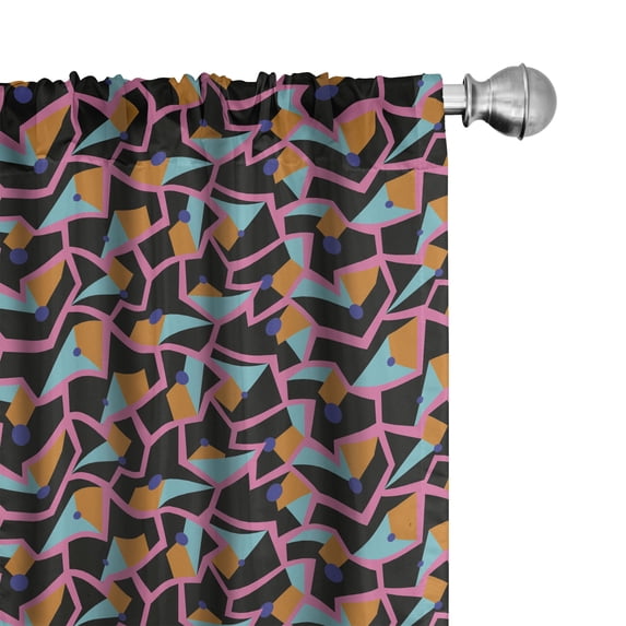 Ambesonne Retro Window Curtains, Funky Colorful Quirky Shapes, Each 28" W x 84" L, Dark Orange and Pink