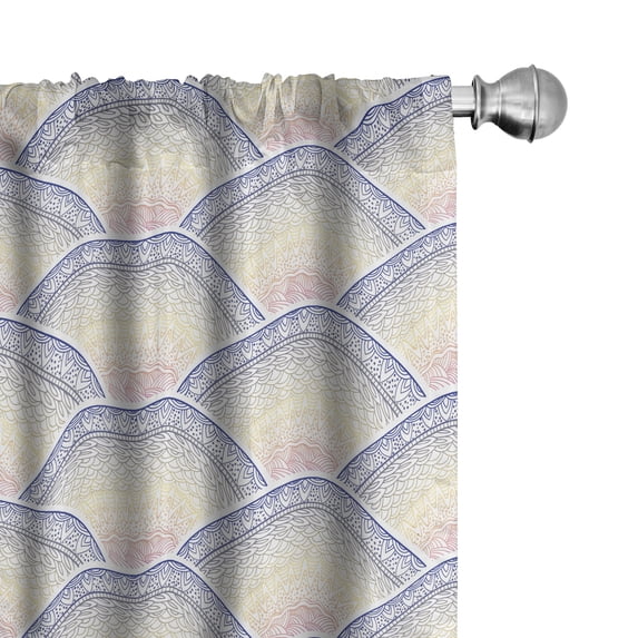 Ambesonne Retro Window Curtains, Hand-Drawn Round Waves Art, Each 28" W x 63" L, Pale Yellow and Dark Lavender