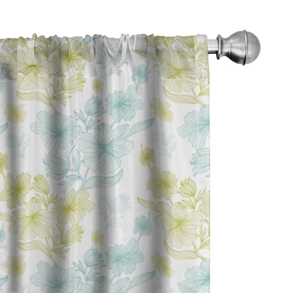 Ambesonne Retro Window Curtains, Line Art Inspiration Abstract, Each 28" W x 63" L, Pale Blue Pale Green