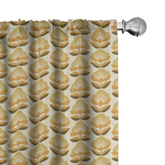 Ambesonne Retro 4-Panel Curtains, Nostalgic 60's Floral Art, 56"x95", Dark Yellow Fawn