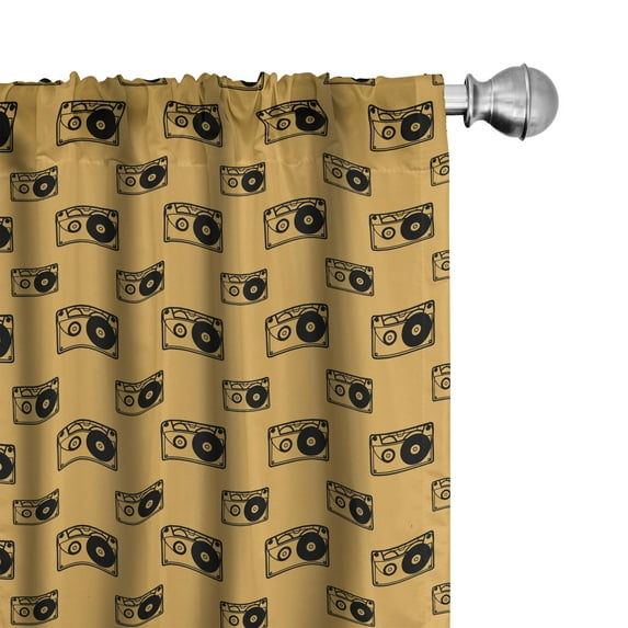Ambesonne Retro 4-Panel Curtains, Old Time Equipment Cassettes, 56"x63", Pale Earth Yellow Taupe