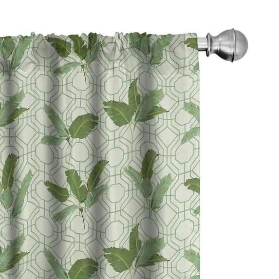 Ambesonne Retro 4-Panel Curtains, Palm Leaves Geometric, 56"x95", Olive Green Cream