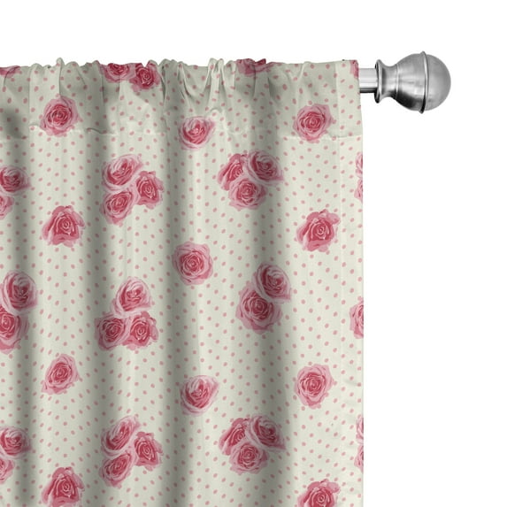 Ambesonne Retro Window Curtains, Rose Blossoms on Polka Dots, Each 28" W x 63" L, Cream Pale Pink