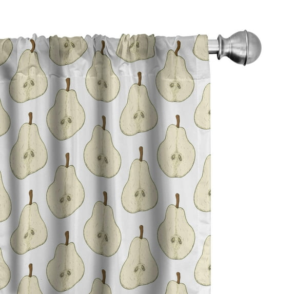 Ambesonne Retro Window Curtains, Sketchy Halved Pear Pattern, Each 28" W x 63" L, Brown Eggshell and White