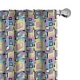 thumbnail image 1 of Ambesonne Retro Window Curtains, Square Like Whimsical Shapes, Each 28" W x 84" L, Lavender Pastel Yellow, 1 of 4