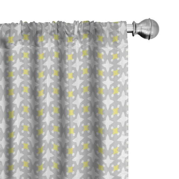 Ambesonne Retro Window Curtains, Star Shapes Dots, Each 28" W x 84" L, Pale Yellow Warm Taupe