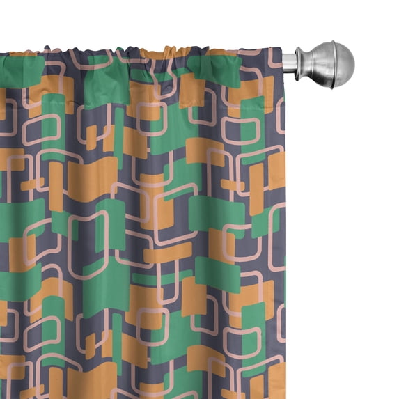 Ambesonne Retro 4-Panel Curtains, Summer Toned Geometric Shapes, 56"x63", Orange Sea Green Grey