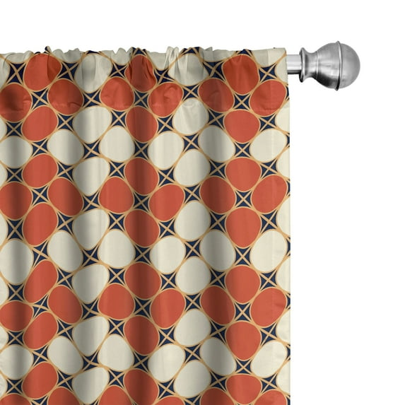 Ambesonne Retro 4-Panel Curtains, Symmetric Vintage Circles, 56"x63", Ivory Rust Indigo