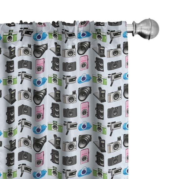 Ambesonne Retro Window Curtains, Various Classic Cameras Print, Each 28" W x 63" L, Cobalt Blue Lime Green