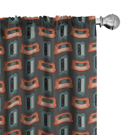 Ambesonne Retro Window Curtains, Vintage Cassette Tapes Art, Each 28" W x 63" L, Burnt Sienna and Slate Blue