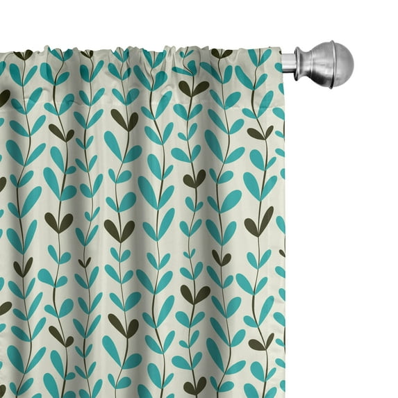 Ambesonne Retro Window Curtains, Vintage Repeating Leaves Art, Each 28" W x 95" L, Dark Seafoam Evergreen