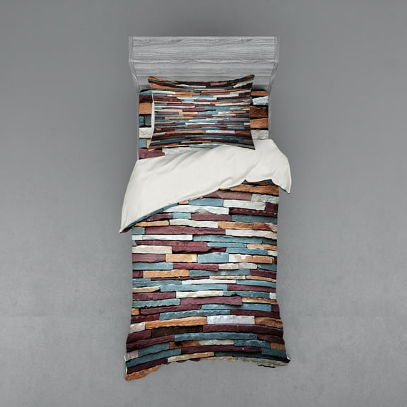 Ambesonne Retro Bedding Set 3 Pcs, Abstract Colored Stones, Twin XL, Mauve Teal Ivory