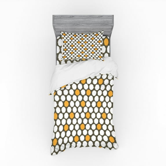 Ambesonne Retro Bedding Set 3 Pcs, Bicolor Grunge Style Dots, Twin, Dark Taupe Orange