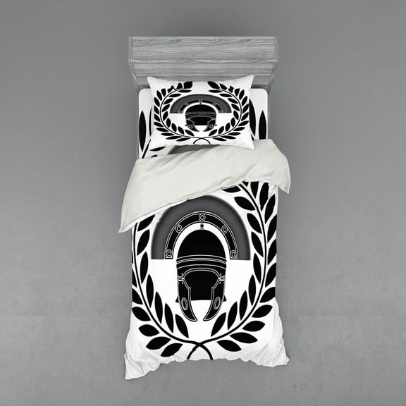 Ambesonne Retro Bedding Set 3 Pcs, Greek, Twin, Black and White