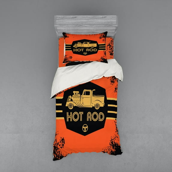 Ambesonne Retro Bedding Set 3 Pcs, Grunge Poster Design, Twin XL, Orange Black Sand Brown