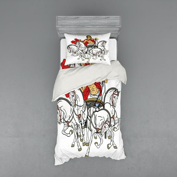 Ambesonne Retro Bedding Set 3 Pcs, Hellenic Man Chariot, Twin, Multicolor