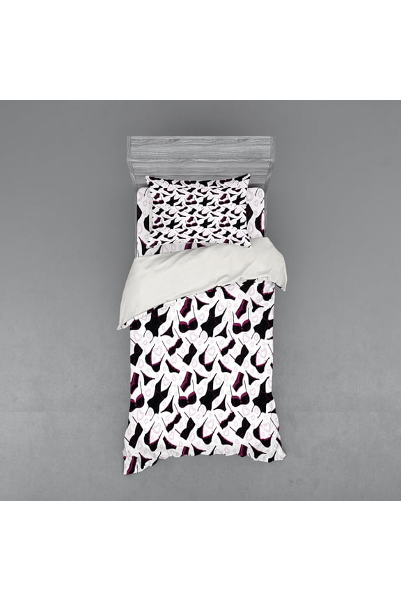 Retro Bedding Set 3 Pcs, Lingerie Women`s Fashion, Twin, Black Fuchsia White