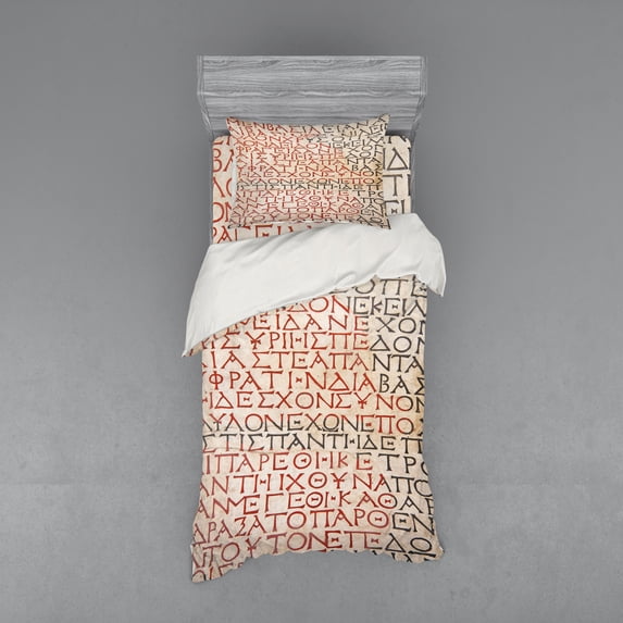 Ambesonne Retro Bedding Set 3 Pcs, Old Latin Tombstone, Twin, Peach Dark Coral Taupe