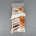 thumbnail image 1 of Ambesonne Retro Bedding Set 3 Pcs, Party Art with Old Radio, Twin, Orange Dark Brown Beige, 1 of 3