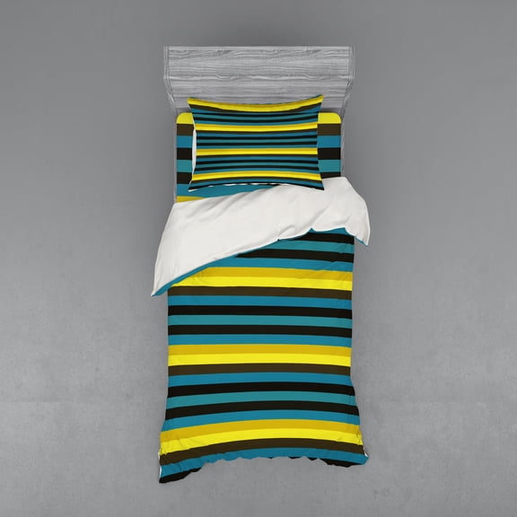 Ambesonne Retro Bedding Set 3 Pcs, Striped Geometric Pattern, Twin XL, Multicolor