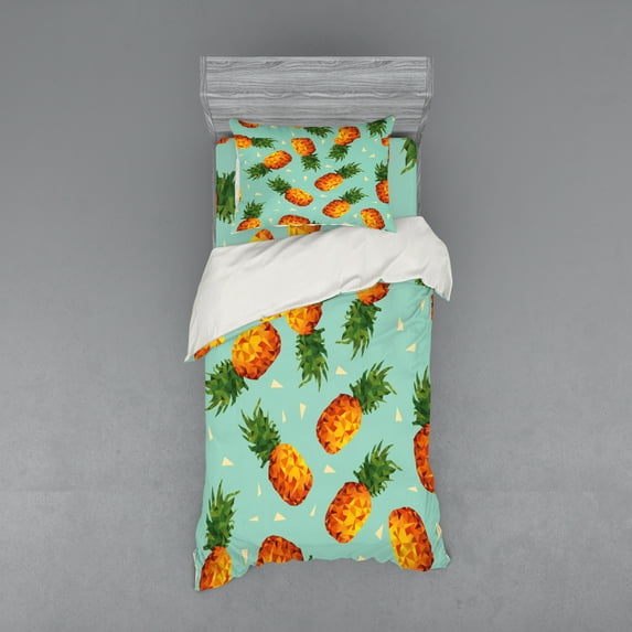 Ambesonne Retro Bedding Set 3 Pcs, Vintage Beach Summer, Twin XL, Olive Green Seafoam