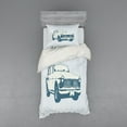 thumbnail image 1 of Ambesonne Retro Bedding Set 3 Pcs, Vintage Car Silhouette Art, Twin XL, Slate Blue and Pale Blue, 1 of 3