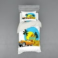 thumbnail image 1 of Ambesonne Retro Bedding Set 3 Pcs, Vintage Car in City Miami, Twin, Orange Yellow and Blue, 1 of 2