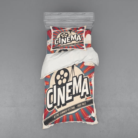 Ambesonne Retro Bedding Set 3 Pcs, Vintage Cinema Movie Star, Twin XL, Brown Ecru Grey