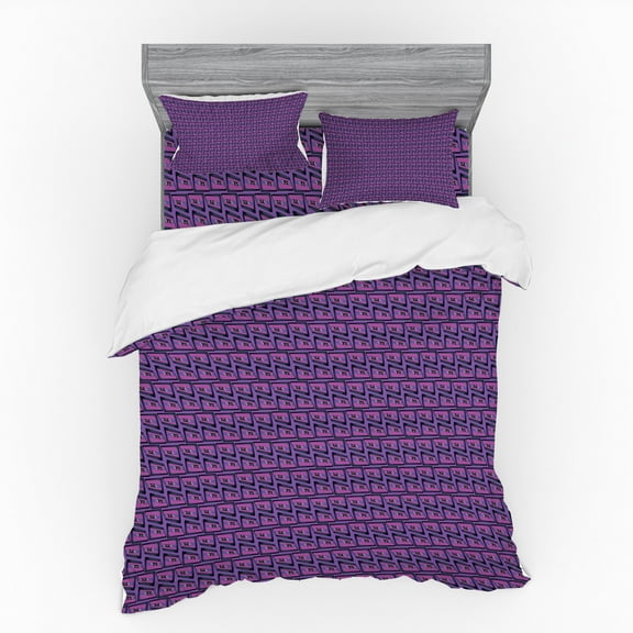 Ambesonne Retro Bedding Set 4 Pcs, Design of 80's Style Cassette, Queen, Fuchsia and Blue Violet