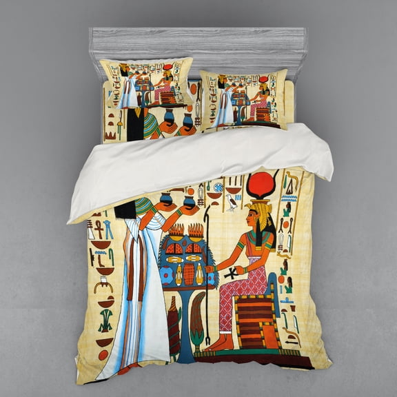 Ambesonne Retro Bedding Set 4 Pcs, Egyptian History, Queen, Multicolor