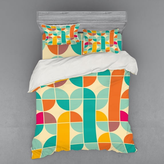 Ambesonne Retro Bedding Set 4 Pcs, Funky Mosaic Forms, Queen, Multicolor