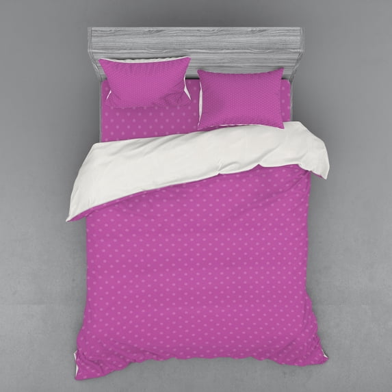 Ambesonne Retro Bedding Set 4 Pcs, Nostalgic Spots Polka, Queen, Mauve Violet