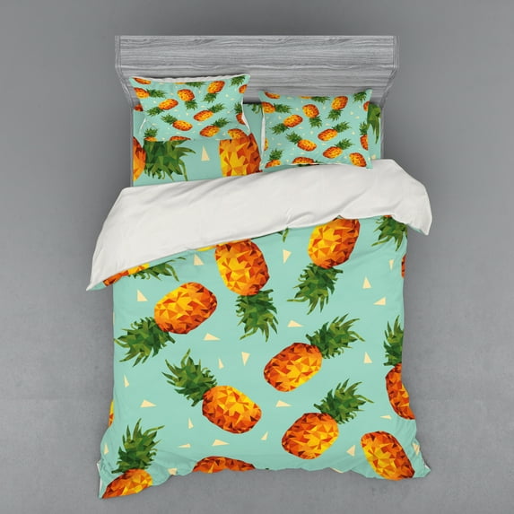 Ambesonne Retro Bedding Set 4 Pcs, Vintage Beach Summer, Queen, Olive Green Seafoam