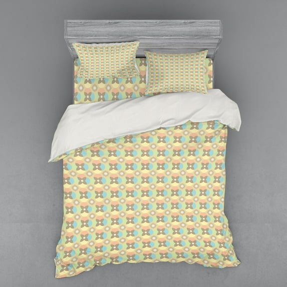 Ambesonne Retro Bedding Set 4 Pcs, Vintage Pale Circles, Queen, Multicolor