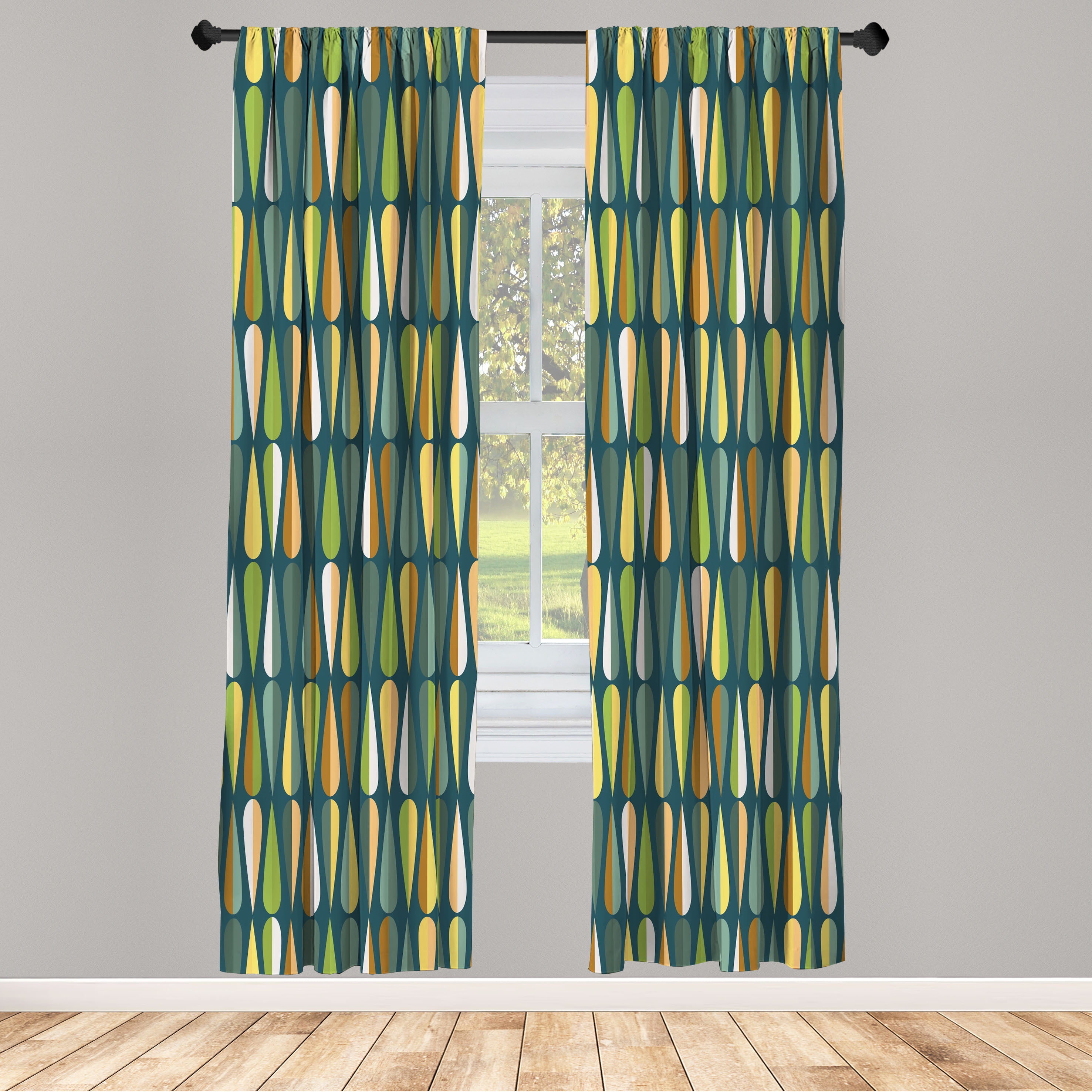 Ambesonne Retro Curtains, 60s 70s Style Round Shapes, Pair of 28"x63 ...
