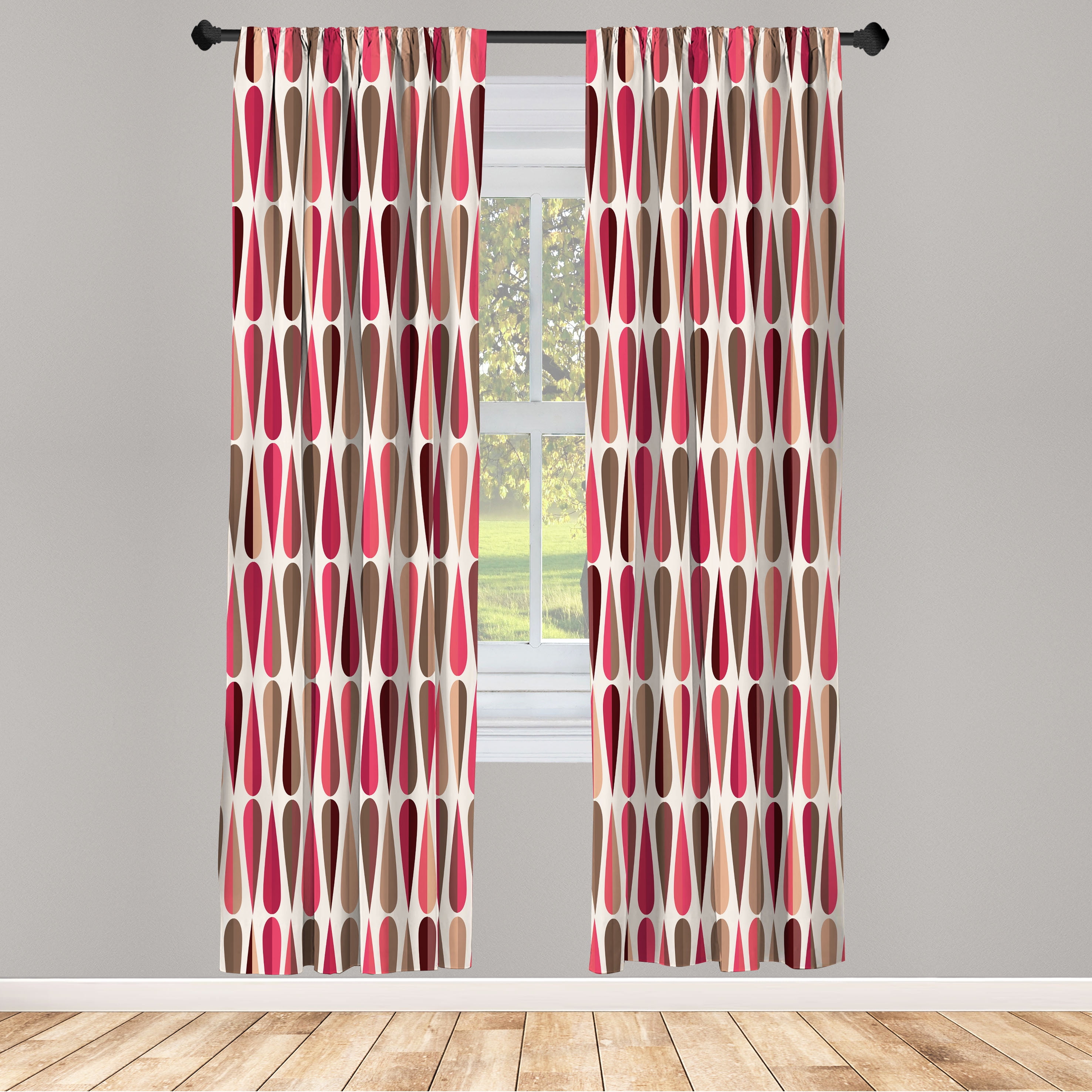Ambesonne Retro Curtains, 60s 70s Style Round Shapes, Pair of 28"x63 ...