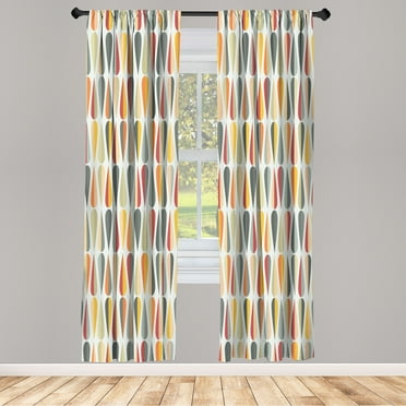 Ambesonne Retro Curtains, 60s 70s Style Round Shapes, Pair of 28"x84", Orange Cinnamon