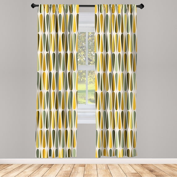 Ambesonne Retro Curtains, 60s 70s Style Round Shapes, Pair of 28"x95", Pastel Yellow