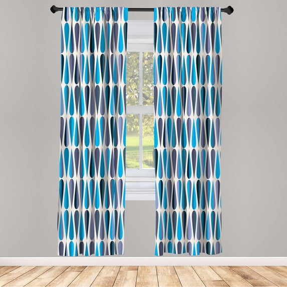 Ambesonne Retro Curtains, 60s 70s Style Round Shapes, Pair of 28"x95", Sky Blue
