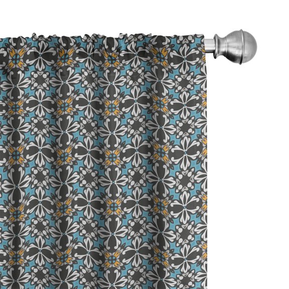 Ambesonne Retro Curtains, Abstract Floral Mosaic, Pair of 28"x95", Multicolor