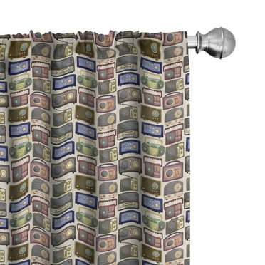 Ambesonne Retro Curtains, Cartoon Radio Pattern, Pair of 28"x84", Multicolor