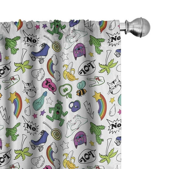 Ambesonne Retro Curtains, Colorful 80s Cartoon Pattern, Pair of 28"x84", Multicolor