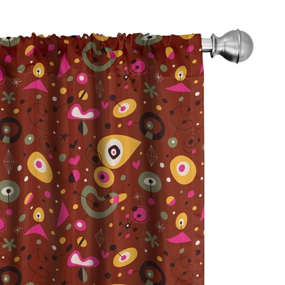 Ambesonne Retro Curtains, Colorful Fifties Shapes, Pair of 28"x84", Multicolor