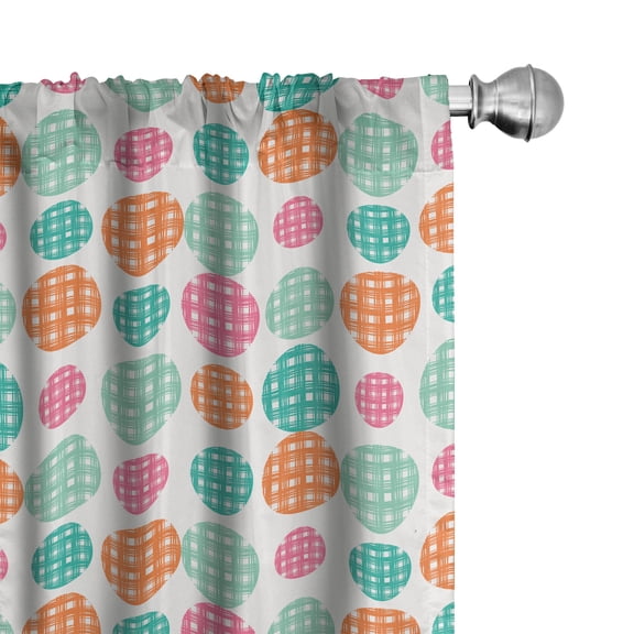 Ambesonne Retro Curtains, Colorful Striped Circles Plot, Pair of 28"x84", Pale Vermilion and Seafoam