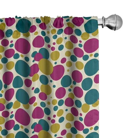 Ambesonne Retro Curtains, Continuous Colorful Circles, Pair of 28"x63", Dark Magenta and Pale Coffee