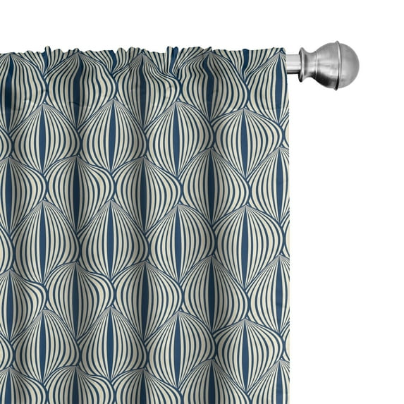 Ambesonne Retro Curtains, Curved Look Shapes with Lines, Pair of 28"x84", Night Blue and Cream