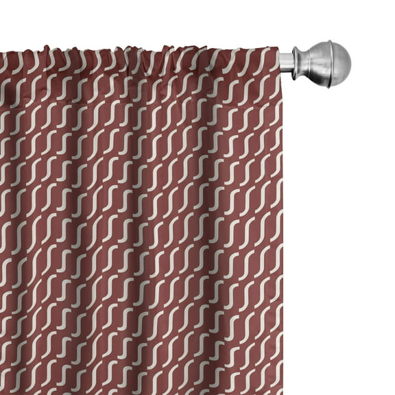 Ambesonne Retro Curtains, Cutrvy Wavy Lines Dark Tile, Pair of 28"x63", Burgundy White